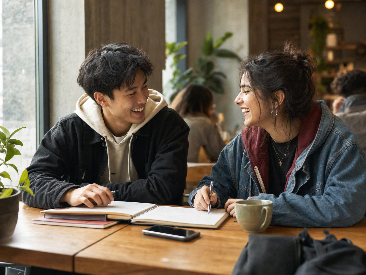 Students studying together at a campus cafe